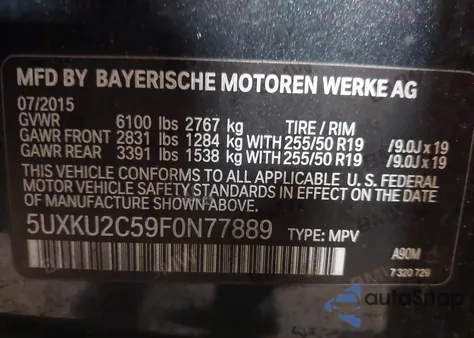 2015 BMW X6 xDrive35I z USA, uszkodzony, nr VIN 5UXKU2C59F0N77889